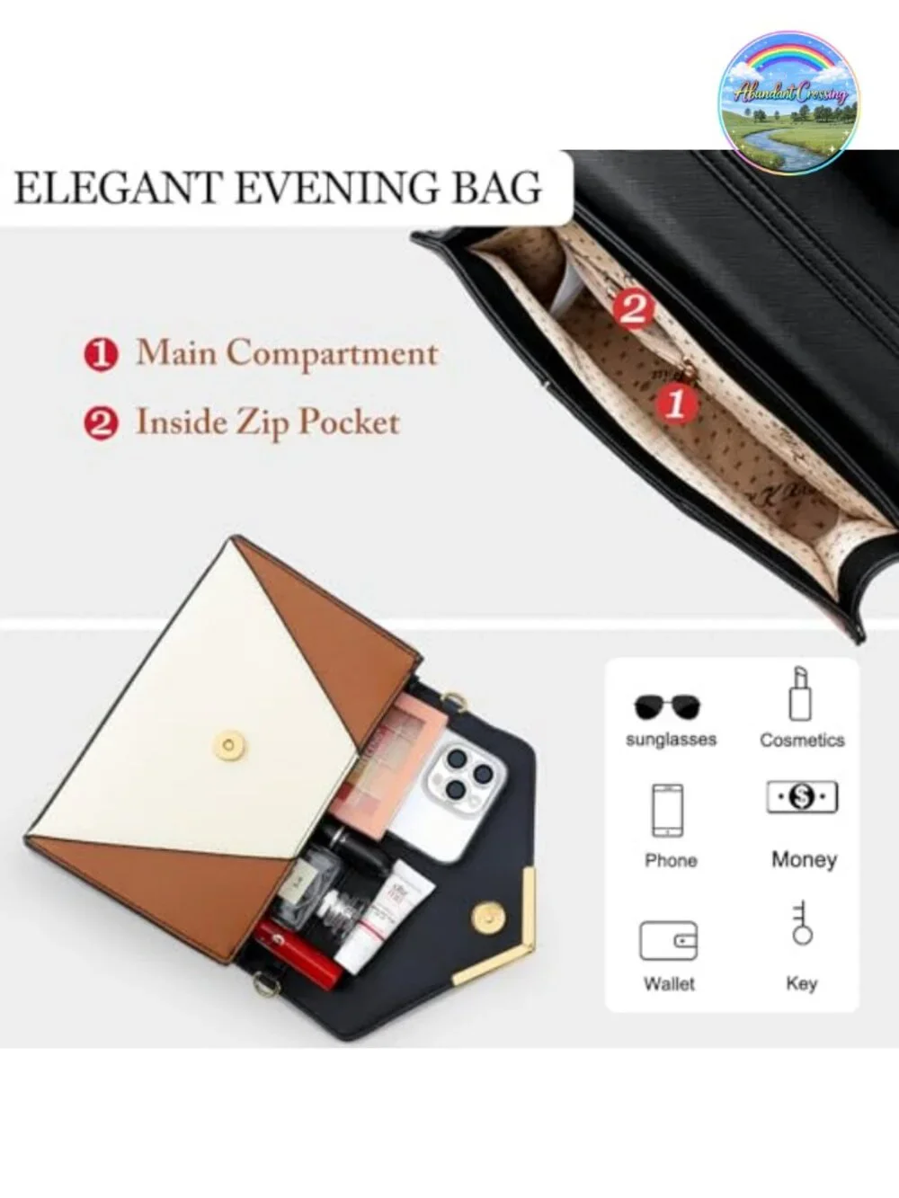 Faux Leather Evening Clutch Bag for Women, Detachable Chain, Envelope Foldover,